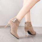 Genuine Leather High-heel Belted Pointy-toe Ankle Boots