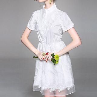 Stand Collar Short-sleeve A-line Dress