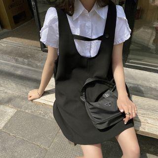 Ruffle Trim Short-sleeve Shirt / Mini A-line Pinafore Dress