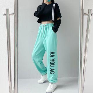 Lettering Wide-leg Sweatpants / Cropped Sweatshirt