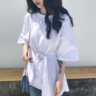 Loose-fit Asymmetric Plain T-shirt With Belt