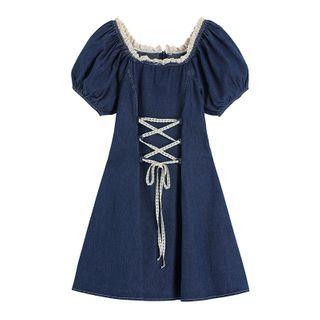 Drawstring Puff Sleeve Mini Dress