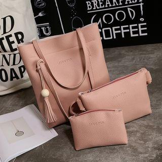 Set: Faux-leather Tasseled Tote + Cross Bag + Pouch