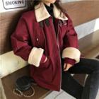 Shearling Panel Buckled Zipped Coat