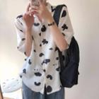 Short-sleeve Print Chiffon Shirt As Shown As Picture - Black & White - One Size