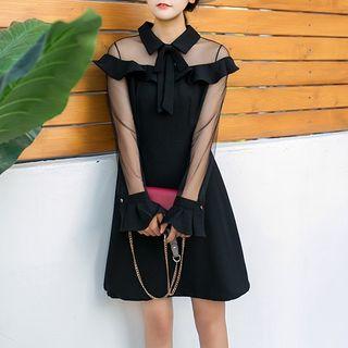 Long Sleeve Sheer Panel Collar Dress
