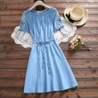 Embroidered Denim Short-sleeve A-line Dress