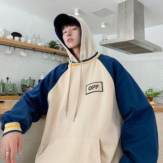 Color Panel Hooded Long-sleeve Top