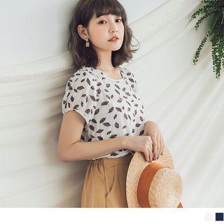 Leaves Print Lace-up Top
