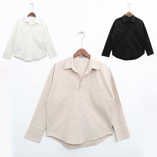 Long-sleeve Plain Loose-fit Shirt