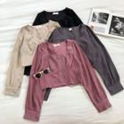 Plain Square-neck Long-sleeve Corduroy Blouse