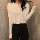 Plain Knitted Crop Top With Zip