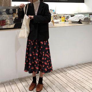 Fruit Print Midi A-line Skirt
