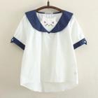 Sailor Collar Embroidered Short-sleeve T-shirt