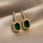 Rectangle Faux Crystal Dangle Earring 1 Pair - Green Faux Crystal - Gold - One Size