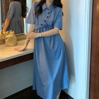 Short-sleeve Asymmetrical Plain Maxi Dress