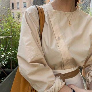 Diagonal Button Blouse Beige - One Size