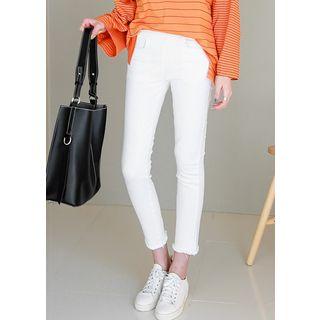 Band-waist Fringe-hem Slim-fit Pants
