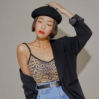Braided-strap Leopard Camisole Top