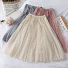 Glitter Heart-print Mesh Skirt