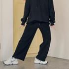 Drawcord Ribbed Wide Sweatpants