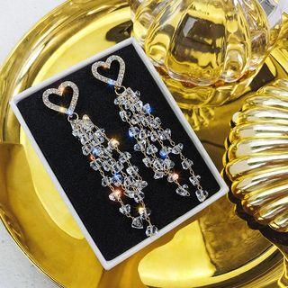 Rhinestone Heart Faux Crystal Fringed Earring As Shown In Figure - One Size