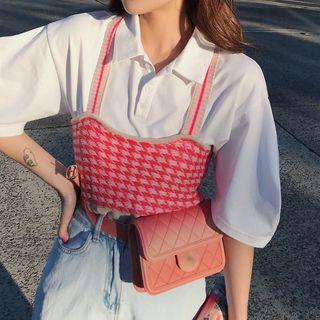Plaid Knit Crop Camisole