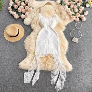 Lace Ruffle Spaghetti-strap Dress