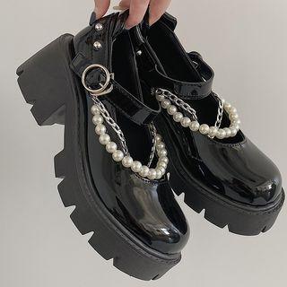 Platform Chunky Heel Faux Pearl Strap Mary Jane Shoes
