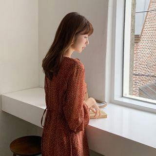 Wrap-front Ruffled Long Floral Dress