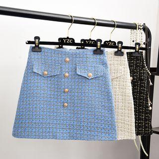 Melange Plaid A-line Skirt