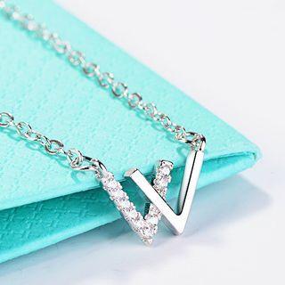 925 Sterling Silver Rhinestone W Letter Pendant Necklace 925 Silver - Silver - One Size