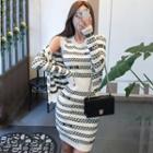 Set : Stripe Sleeveless Knit Dress + Cardigan