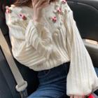 Floral-embroidery Cardigan Off-white - One Size