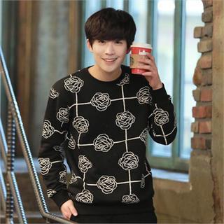 Fleece-lined Floral Print Sweatshirt