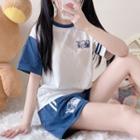 Short-sleeve Cartoon Print T-shirt / Sweatshorts