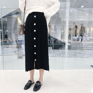 Midi Cable Knit Skirt Black - One Size