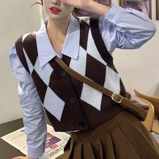 Argyle Knit Vest / Long Sleeve Plain Shirt (various Designs)