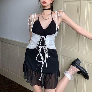 Halter A-line Dress / Lace-up Camisole Top