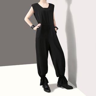 Ruffle Sleeveless Jumpsuit Black - One Size