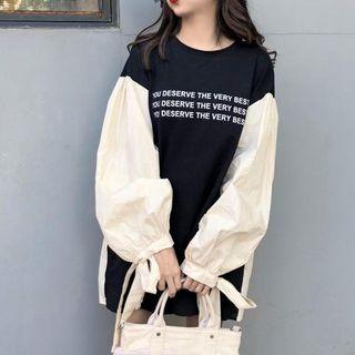 Puff Sleeve Lettering Sweatshirt Black - One Size