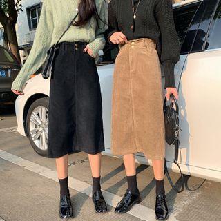 High-waist Corduroy Slit Midi Skirt