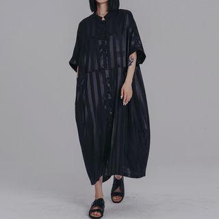 Stand Collar Oversized Dress Black - One Size