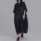 Stand Collar Oversized Dress Black - One Size