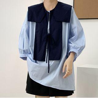 Set: Puff-sleeve Blouse + Cape