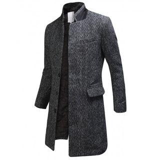 Hidden-button Herringbone Coat