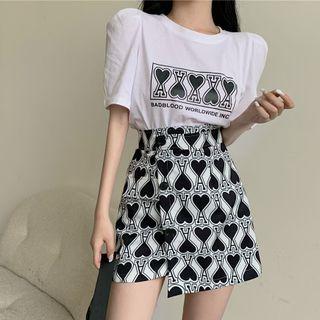 Short-sleeve Poker Print T-shirt / A-line Skirt