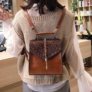 Sequin Cover Tassel Accent Shoulder Bag