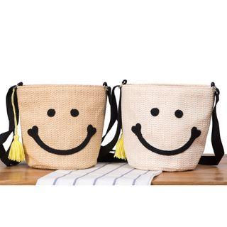 Smiley Face Embroidered Bucket Bag