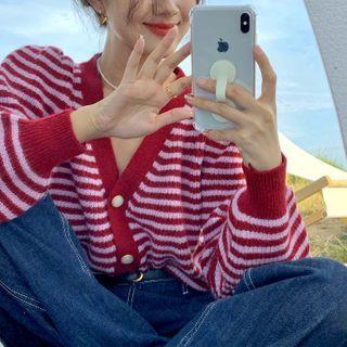 V-neck Striped Cardigan As Figure - One Size